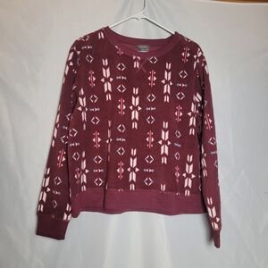 Eddie Bauer Women's Aztex Print Fleece Crewneck Sweater Burgundy Size XL